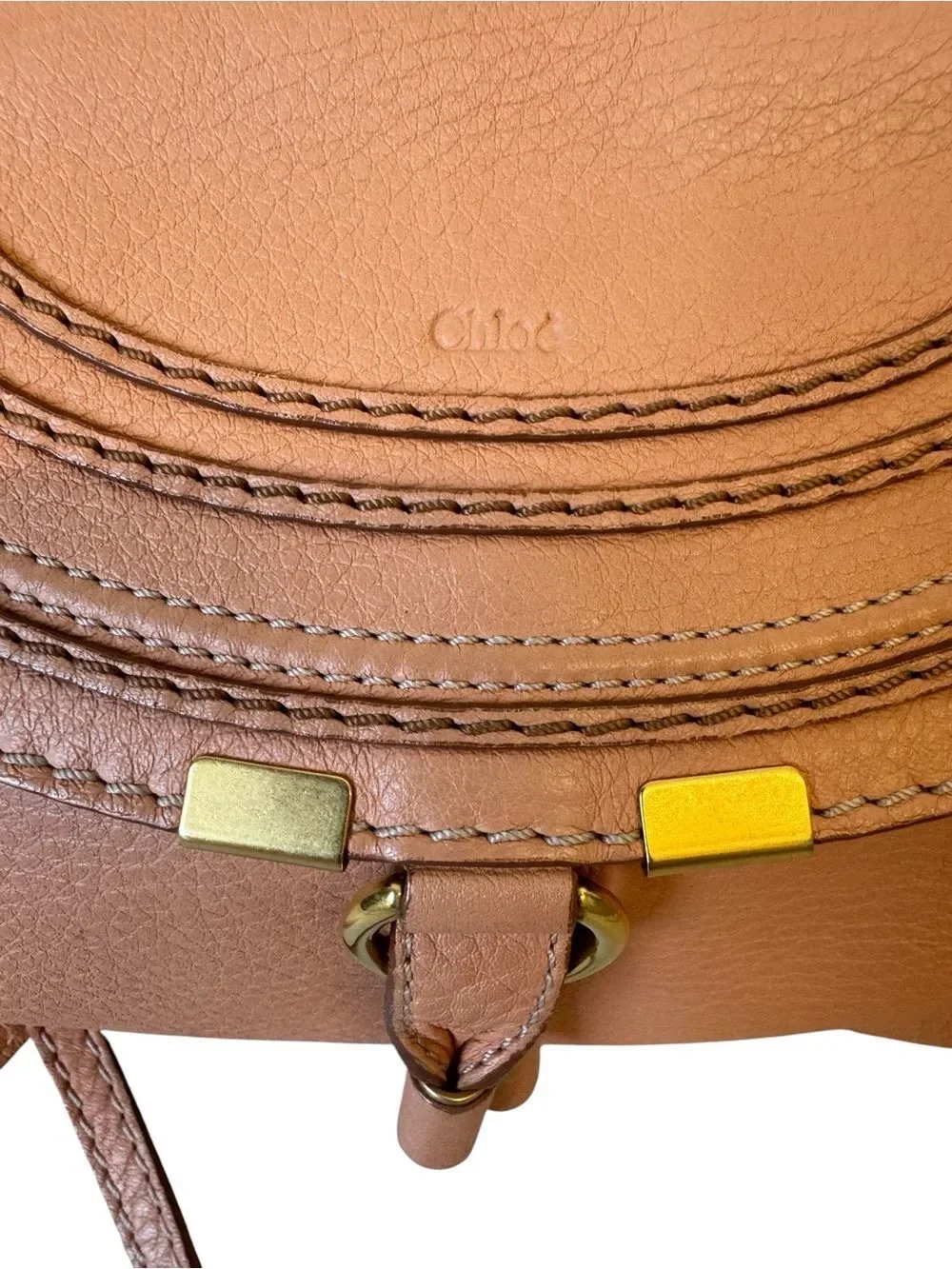 Chloe Apricot Pink Tan Brown  Leather Mini Marcie Crossbody Pouchette Bag Auth